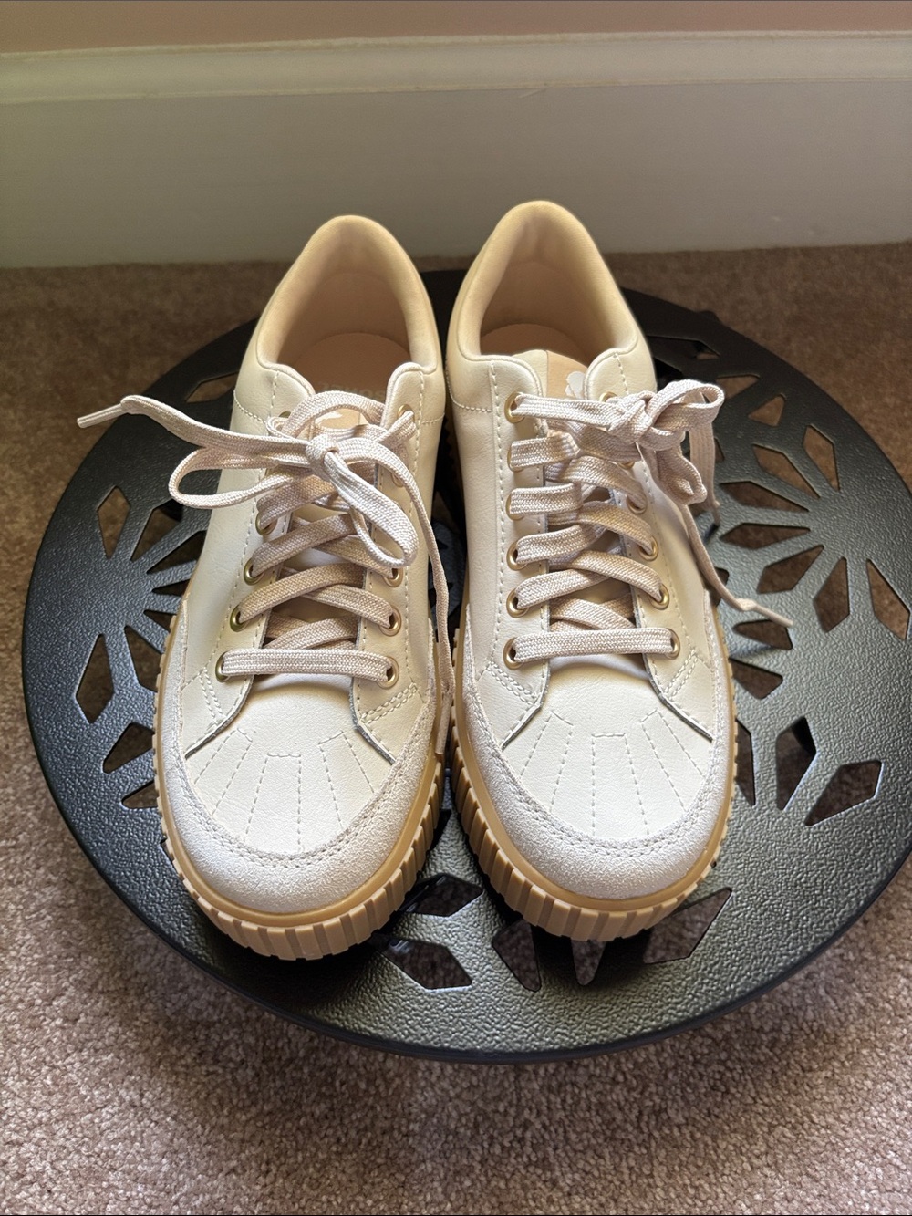 Sorel Cream Lace-Up Platform Sneakers with Tan Sole